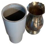 LL - Blue Glazed Ceramic Vase & Smoky Glass Vase