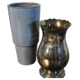 LL - Blue Glazed Ceramic Vase & Smoky Glass Vase