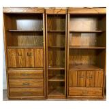 LL - Vintage Three-Piece Oak Wood Entertainment Center Shelving Set - Side Units