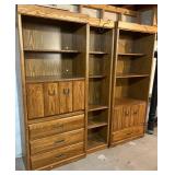 LL - Vintage Three-Piece Oak Wood Entertainment Center Shelving Set - Side Units