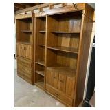 LL - Vintage Three-Piece Oak Wood Entertainment Center Shelving Set - Side Units