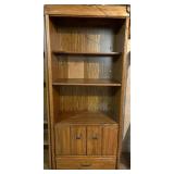 LL - Vintage Three-Piece Oak Wood Entertainment Center Shelving Set - Side Units