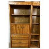 LL - Vintage Three-Piece Oak Wood Entertainment Center Shelving Set - Side Units