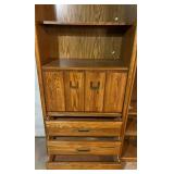 LL - Vintage Three-Piece Oak Wood Entertainment Center Shelving Set - Side Units