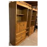 LL - Vintage Three-Piece Oak Wood Entertainment Center Shelving Set - Side Units