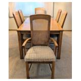 DR - Vintage Burlington Furniture Vintage Dining Room Set - with 2 Leaves & 6 Cane-Back Chairs