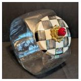 LR - Mackenzie-Childs Sweets Jar with the signature Courtly Check Enamel Lid