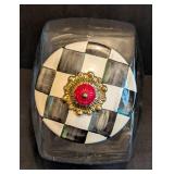 LR - Mackenzie-Childs Sweets Jar with the signature Courtly Check Enamel Lid