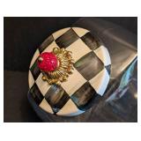 LR - Mackenzie-Childs Sweets Jar with the signature Courtly Check Enamel Lid