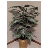 LR - Potted Faux Dieffenbachia Plant - Approximately 4 Ft Tall in Gold-Tone Planter