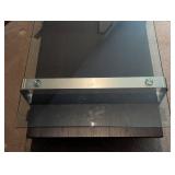 LR - Glass-Top Coffee Table With Aluminum Frame & Wood Lower Shelf