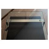 LR - Glass-Top Coffee Table With Aluminum Frame & Wood Lower Shelf