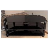LR - Black Glass Entertainment Stand - Two-Tier TV Stand