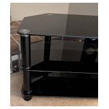 LR - Black Glass Entertainment Stand - Two-Tier TV Stand