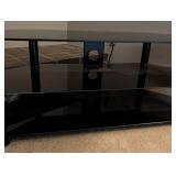 LR - Black Glass Entertainment Stand - Two-Tier TV Stand