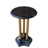 O - Round Marble Top Accent Table With Gold-Tone Column Base