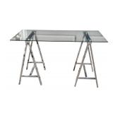 G -Glass Top Desk with Polished Steel Base