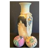 K - Native American Style Vase with Two Ornaments - One Signed Bingo Smith (Lot of 3)