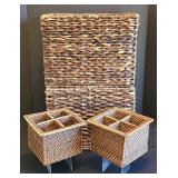 K - Woven Rattan Basket Set - 4 Baskets & 2 Flatware Organizers