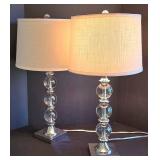 K - Pair of Stylish Stacked Glass Orb Columns Table Lamps