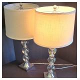 K - Pair of Stylish Stacked Glass Orb Columns Table Lamps