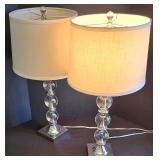K - Pair of Stylish Stacked Glass Orb Columns Table Lamps