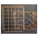 K - Copper Wire Office Desk Organizer Set - Tray, Hanging File Rack, Pen Cup & Letter File (Lot of 4)