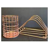 K - Copper Wire Office Desk Organizer Set - Tray, Hanging File Rack, Pen Cup & Letter File (Lot of 4)