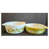 K - Vintage Pyrex Spring Blossom Casseroles - 1 Pint & 2 Pint Uncovered