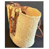 K - OndadeMar Handbags (Lot of 2) - Shell Lace Bead-Embellished Straw Totes Leather Handles