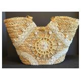 K - OndadeMar Handbags (Lot of 2) - Shell Lace Bead-Embellished Straw Totes Leather Handles