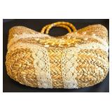 K - OndadeMar Handbags (Lot of 2) - Shell Lace Bead-Embellished Straw Totes Leather Handles