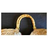 K - OndadeMar Handbags (Lot of 2) - Shell Lace Bead-Embellished Straw Totes Leather Handles