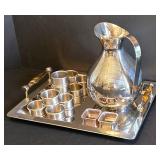 K - F.B. Rogers Provincetown Pewterlite Napkin Rings (12) - Silver-Toned Pitcher on Tray