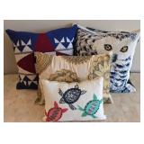 LR - Coastal Collection Beaded Turtle Pillow & Assorted Throw Pillows (Lot of 4)