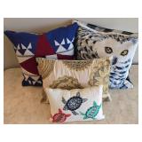 LR - Coastal Collection Beaded Turtle Pillow & Assorted Throw Pillows (Lot of 4)