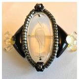K - Vintage Trifari Jelly Belly Heron Brooch - Missing Floral Accent