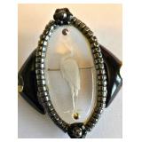 K - Vintage Trifari Jelly Belly Heron Brooch - Missing Floral Accent