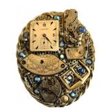 K - Leah Manis Vintage Brooch with Crawford Dial and Elgin Natl Watch Co Movement