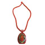K - Coral Bead Necklace with Abalone Pendant - Blue Seed Bead Necklace with Capiz Pendant (Lot of 2)