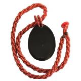 K - Coral Bead Necklace with Abalone Pendant - Blue Seed Bead Necklace with Capiz Pendant (Lot of 2)