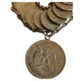 K - Vintage Mexican Peso Coin Bracelet with 1 Peso Pendant - 8 Inch Length