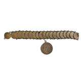 K - Vintage Mexican Peso Coin Bracelet with 1 Peso Pendant - 8 Inch Length