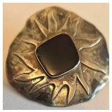K - Vintage Mexican Sterling Silver 925 Onyx Sunburst Disc Post Earrings
