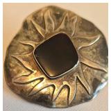 K - Vintage Mexican Sterling Silver 925 Onyx Sunburst Disc Post Earrings