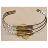 K - Mexican Silver Abalone Bracelet & Bird Motif Brooch - Floral Face