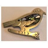 K - Mexican Silver Abalone Bracelet & Bird Motif Brooch - Floral Face