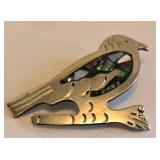 K - Mexican Silver Abalone Bracelet & Bird Motif Brooch - Floral Face