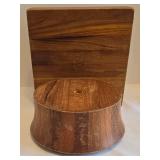 K - Wooden Kitchenware Lot: 10-Inch Salad Bowl on 10.5-Inch Square Pedestal, 12-Inch Cutting Board,