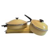 K - Vintage Town House by West Bend 12 Inch Skillet with Lid, 3 Qt Saucepan with Lid & 10x16 Roaster with Rack